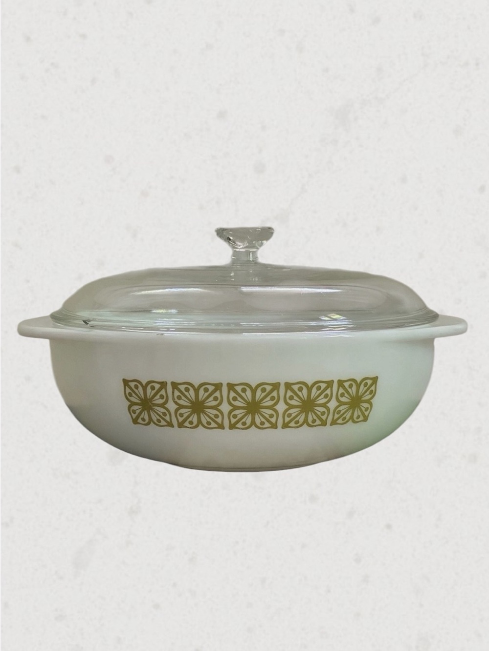 Vintage Pyrex 024 Verde Casserole Dish 2 Qt Round Green Square Flower W Lid VTG